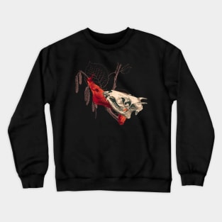 Enigmatic Escargots: Spooky Art Print Featuring Red Snail Donning Tufted Deer Skull Shell Crewneck Sweatshirt